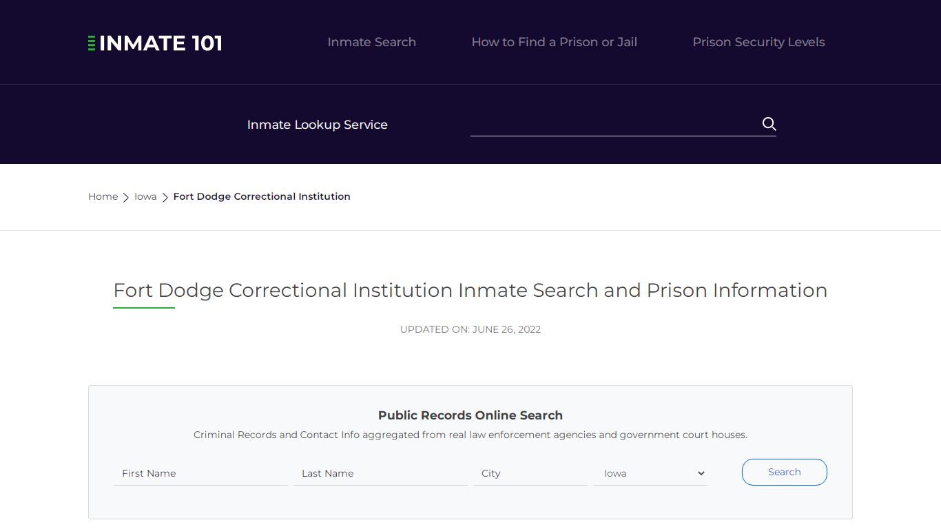 Fort Dodge Correctional Institution Inmate Search ...