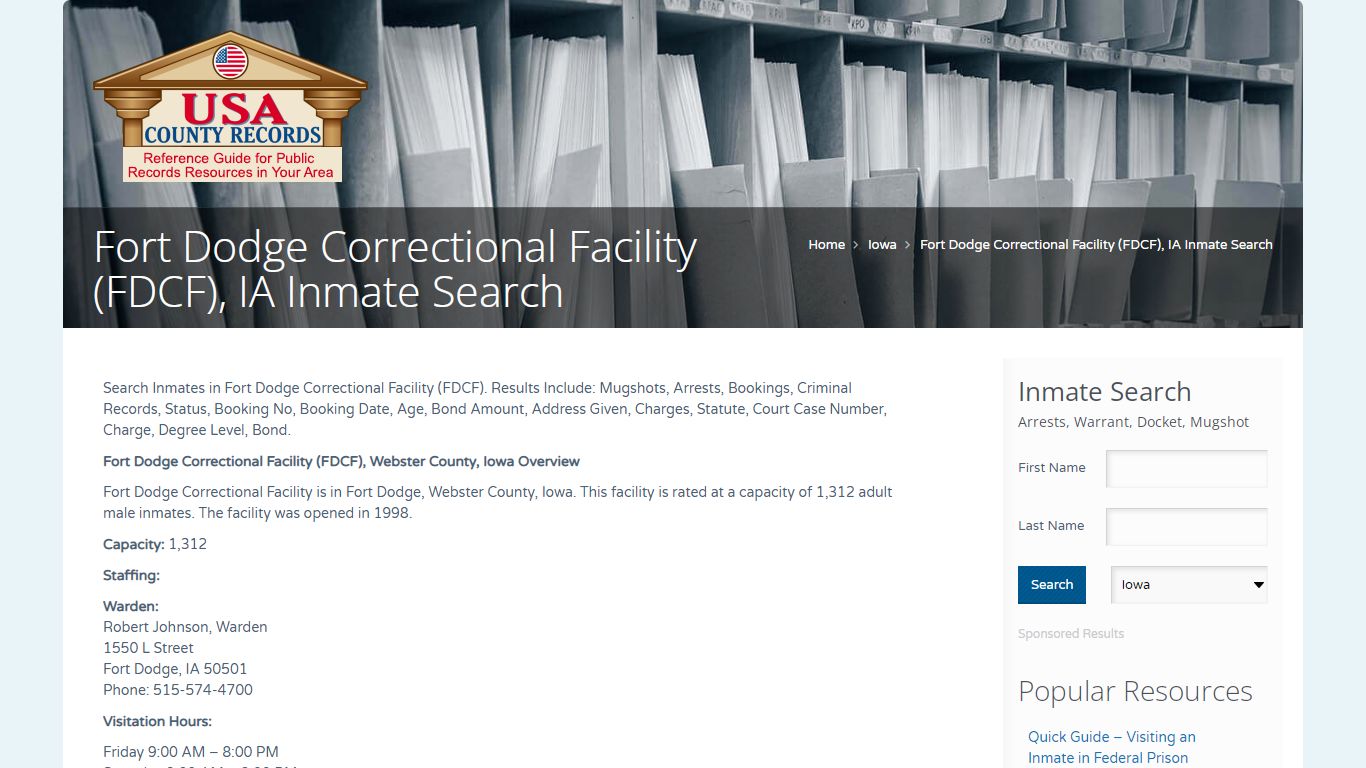 Fort Dodge Correctional Facility (FDCF), IA Inmate Search ...